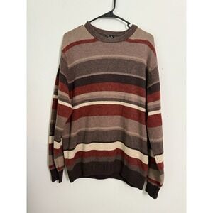 Jos A Bank Lambs Wool Sweater Sz M Brown Crewneck Pullover Long Sleeve Stripe